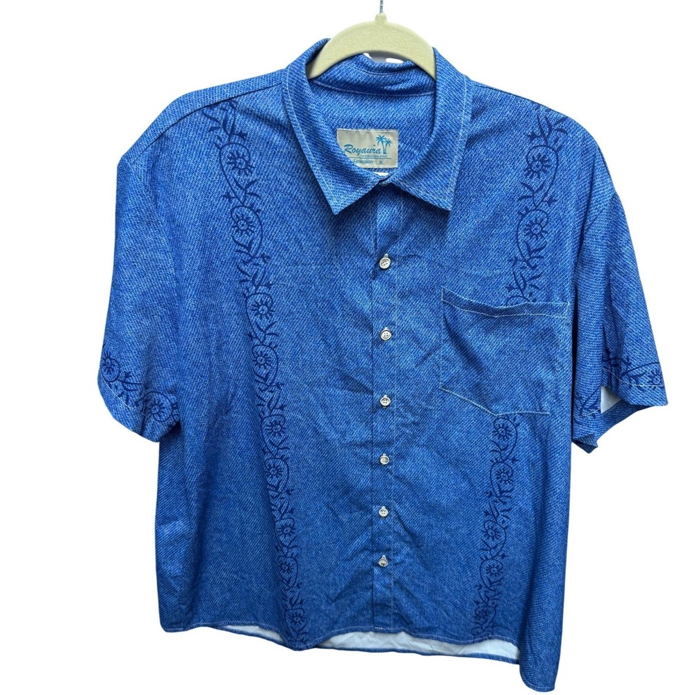 Royaura Hawaiian Shirt Mens XL Blue  Print Short Sleeve Excellent